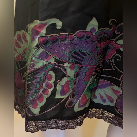 Betsey Johnson Y2k Rare 100% Silk Butterfly Print Black Midi Dress - Picture 6 of 11